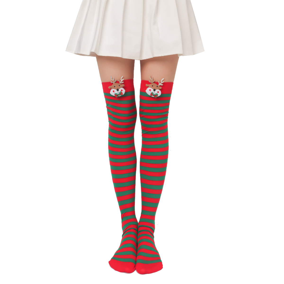 Striped Christmas Stockings Colorful Over Knee Christmas High Socks